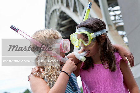 Girls wearing diving masks