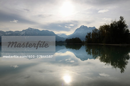 Scenic of Lake with Mountain Range in Autumn, Lake Forggensee, Fuessen, Bavaria, Germany