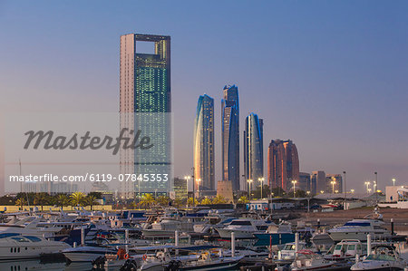 View of Marina and city skyline, Abu Dhabi, United Arab Emirates, Middle East