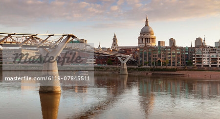 Millennium Bridge, River Thames and St. Paul's Cathedral, London, England, United Kingdom, Europe