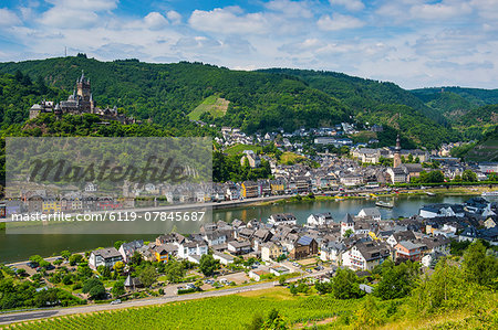 View over Cochem with its castle, Moselle Valley, Rhineland-Palatinate, Germany, Europe