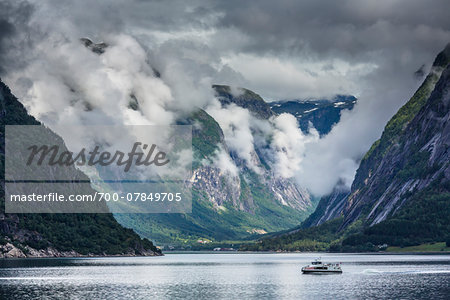 Ferry crossing water, Eidfjord, Hardangerfjord, Hardanger Region, Hordaland, Western Norway, Norway Ferry crossing water, Eidfjord, Hardangerfjord, Hardanger Region, Hordaland, Western Norway, Norway