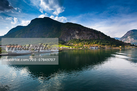 Scenic view of Aurland along the Aurlandsfjord arm of the Sognefjord, Sogn og Fjordane, Western Norway, Norway