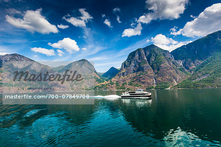 Scenic view of ferry on the Sognefjord, Sogn og Fjordane, Western Norway, Norway