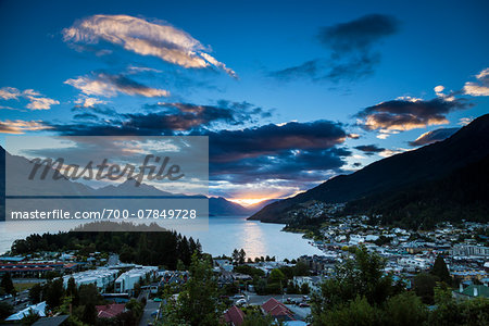 Scenic overview of Queenstownat sunset, Otago, South Island, New Zealand