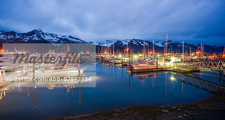 Seward marina in the middle of the night