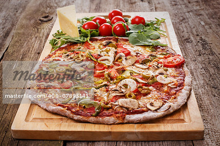 Food. Delicious pizza on the wooden table