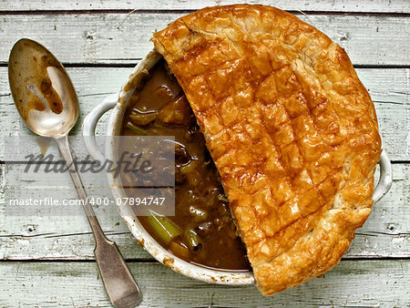 close up of a rustic beef steak  potpie