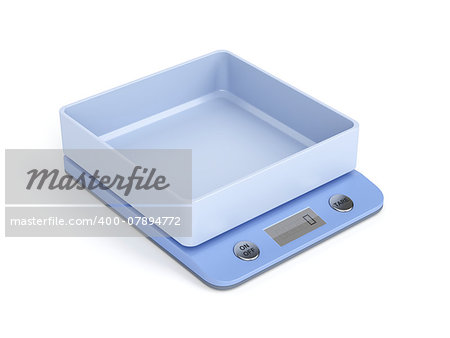 Digital kitchen scale on white background