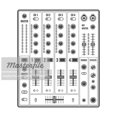 vector outline sound dj mixer with knobs and sliders