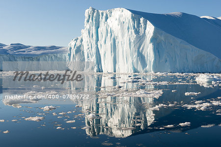 Beautiful Icebergs in Disko Bay Greenland around Ilulissat with blue sky