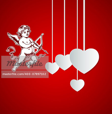 Decorative red vector background with Cupid for Valentine's day