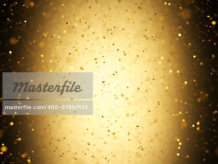 Illuminated background with gold confetti falling with depth of field.