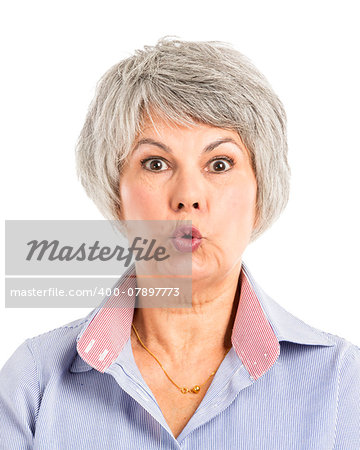 Portrait of a elderly woman with a astonished expression