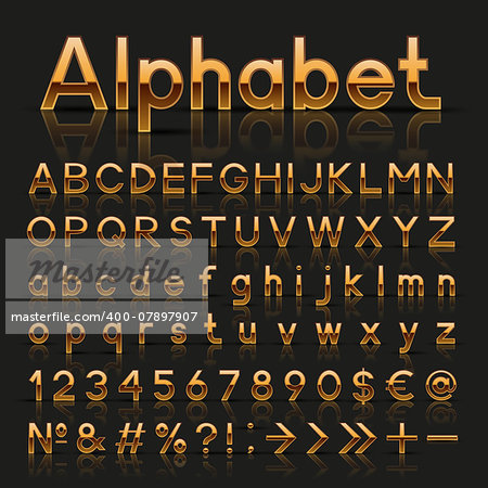 Decorative golden alphabet. Vector illustration