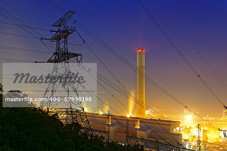 petrochemical industrial power plant factory at night