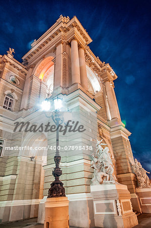 Night view of public opera and ballet theater in Odessa, Ukraine