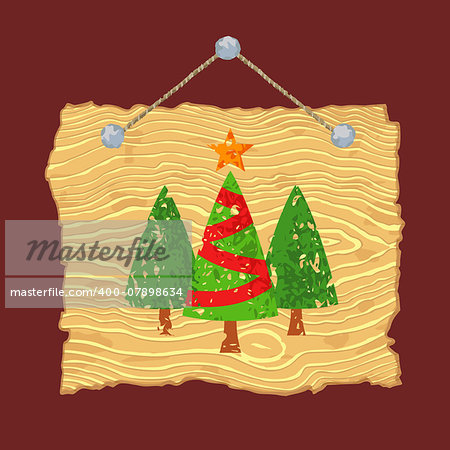 Light wooden sign with painted Christmas trees for sale.