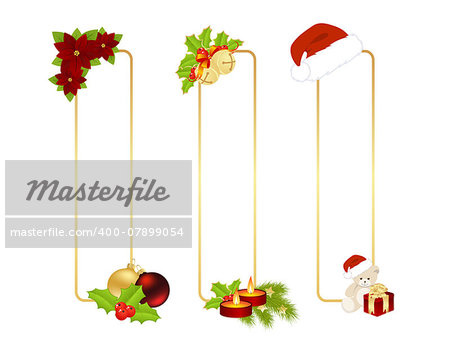 Christmas labels with christmas decorations. Vector illustration.