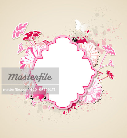 Decorative vector background with pink flowers and butterflies