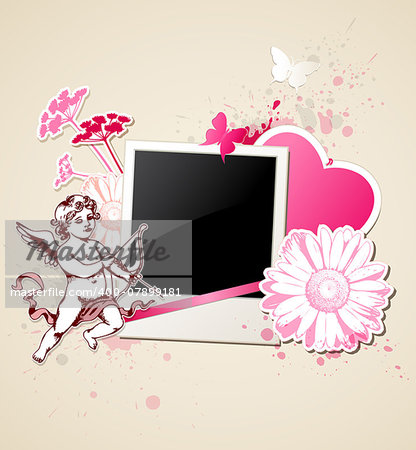 Decorative vector background with photo and Cupid for Valentine's day
