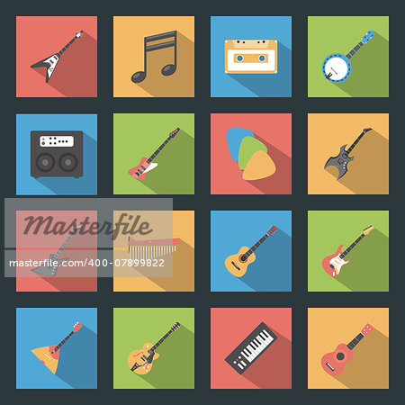 Musical Instruments flat icons set vector graphic illustration