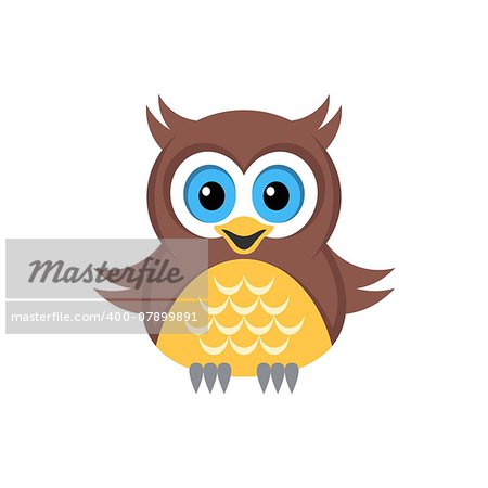 Cute vector single colorful owl on white background