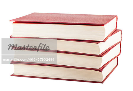 Stack of red cover books isolated on white background