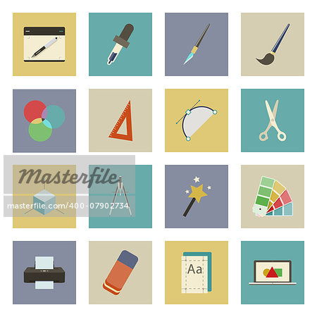Graphic and design flat icons set vector graphic illustration