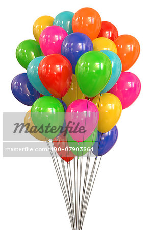 Balloons flying trapped by wires on white background. Clipping path included.