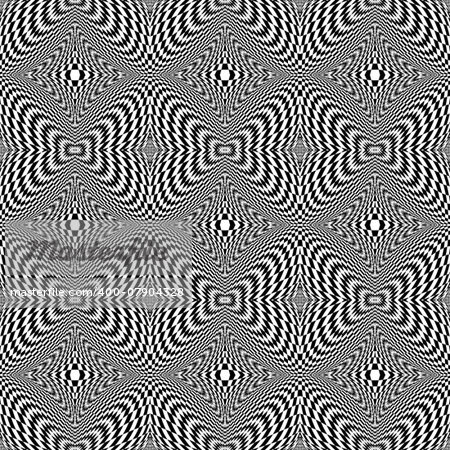 Design seamless monochrome motion illusion checkered background. Abstract torsion pattern. Vector art