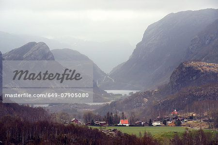 View of mountains and valley near Lysefjord, Rogaland County, Norway