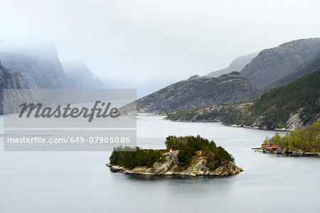 Island on Lysefjord, Rogaland County, Norway Island on Lysefjord, Rogaland County, Norway