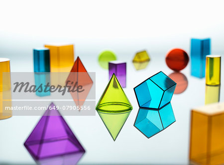 Large group of various multi colored geometric shapes Large group of various multi colored geometric shapes