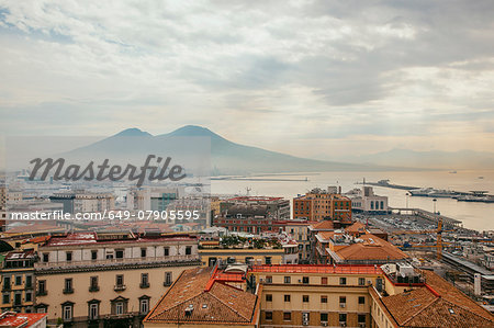 View of Mount Vesuvius over Naples, Italy