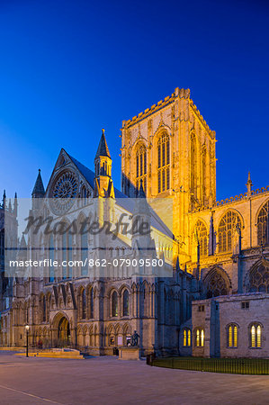 United Kingdom, England, North Yorkshire, York. The Minster at dusk.