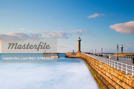 United Kingdom, England, North Yorkshire, Whitby. The West Pier on a late Spring evening.