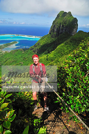 Hiking woman, Mount Pahia, Bora Bora, French Polynesia, South Seas MR