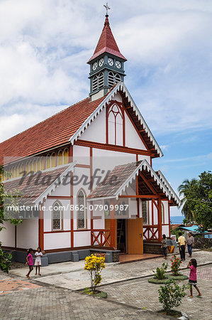 Indonesia, Flores Island, Sikka. The Catholic church at Sikka is one of the largest on the island.  Unlike the rest of Indonesia, the majority of the inhabitants are Catholic dating back to Portuguese colonisation in the 16th century.