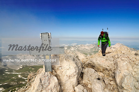 Climber at Corno Grande, Campo Imperatore, Gran Sasso National park, Abruzze, Italy MR