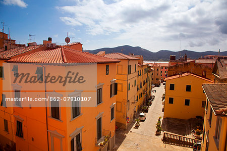 Italy, Tuscany, Elba Island. Elevated view of the historic centre of Portoferraio