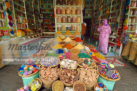 A spice stall (Herboriste) in the souk of Marrakech. Morocco