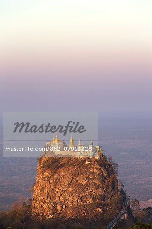 Myanmar, Mandalay division, mount Popa. View of sacred mount at sunrise