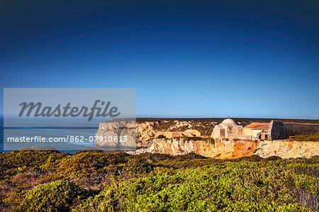 Chapel on the cliffs near Cabo de Sao Vicente, Costa Vicentina, Algarve, Portugal