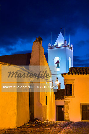 Sunset view of old town and church,  Monsaraz, Alentejo, Portugal