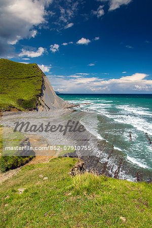 Sedimentary rock formations, Basque Coast Geopark, Zumaia, Gipuzkoa, Basque Country, Spain