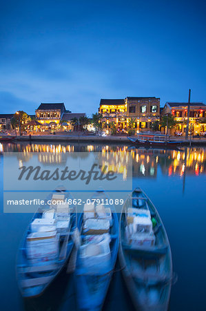 Boats on Thu Bon River at dusk, Hoi An (UNESCO World Heritage Site), Quang Ham, Vietnam