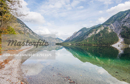 Landscape of a clear lake in autumn, Plansee, Tirol, Austria