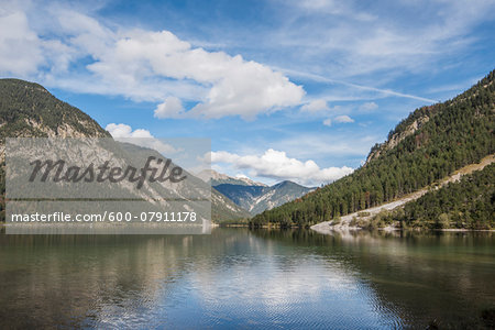 Landscape of a clear lake in autumn, Plansee, Tirol, Austria