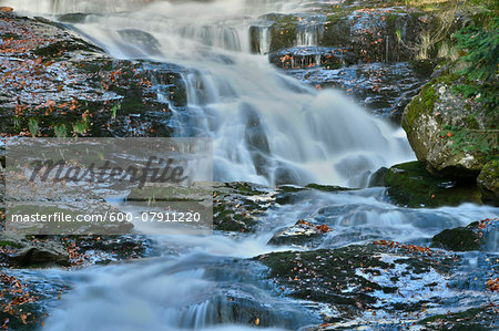 Close-up view of waterfall and stream in autumn, Bavarian Forest National Park, Bodenmais, Regen District, Bavaria, Germany